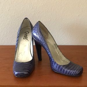 Indigo snake skin Carlos heels. Size 8